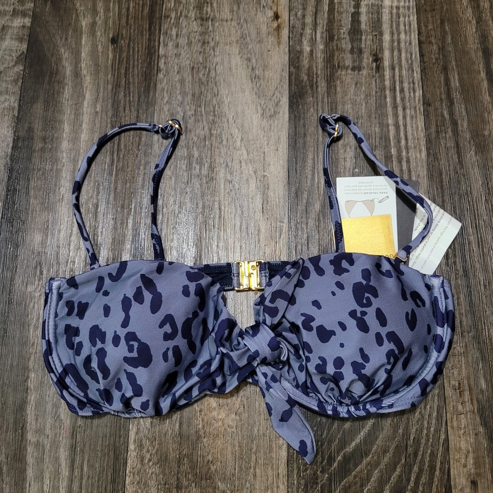 VIX PAULA HERMANNY Blue Leopard Print Swimwear Bikini Top Size Large
